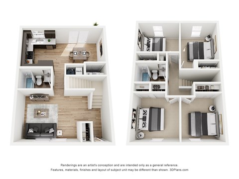 Floor plan for 4 beds, 2 baths, 1236 sqft